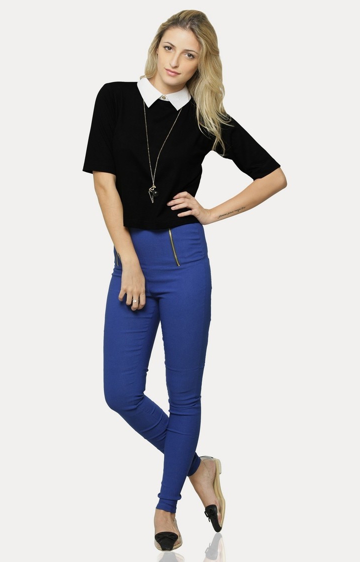 MISS CHASE | Women's Black Solid Crop T-Shirt 1