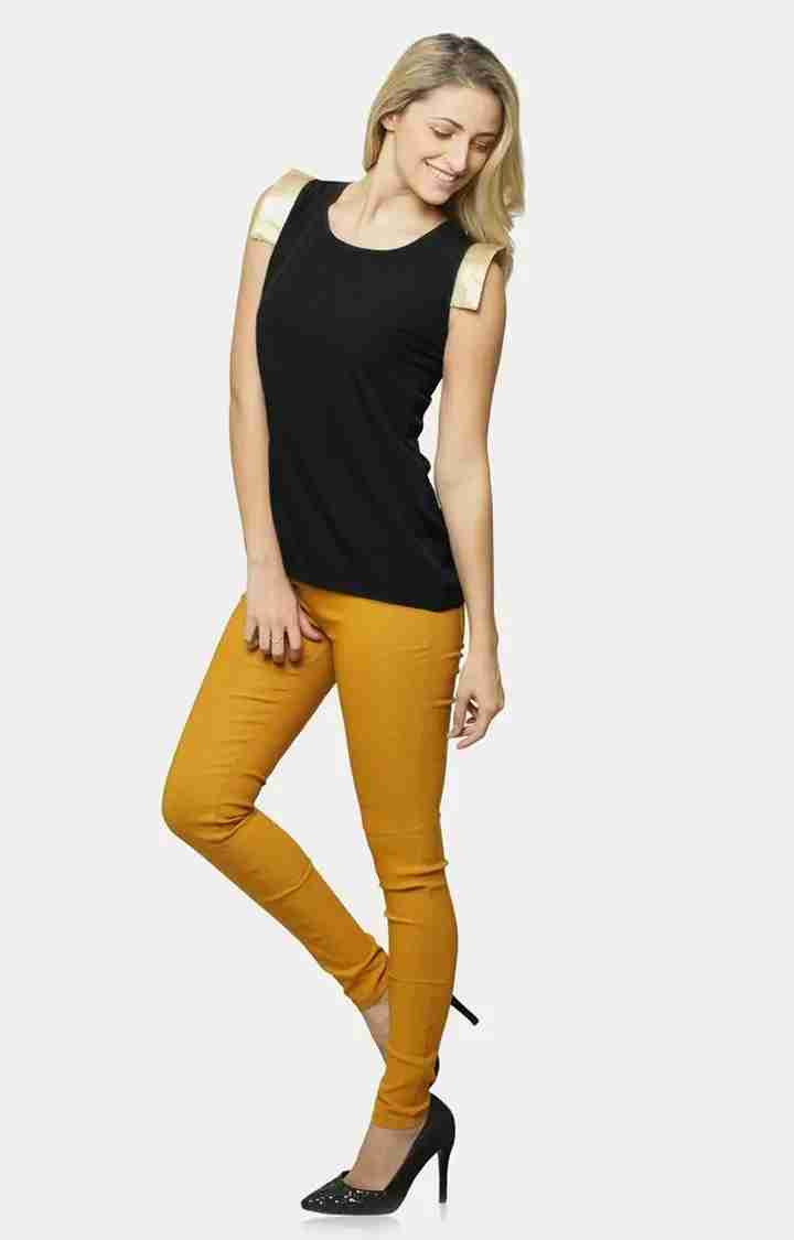 Women's Black Crepe SolidCasualwear Tops