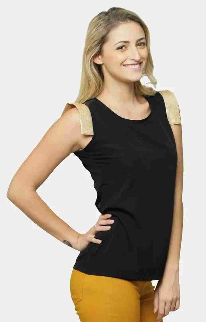 Women's Black Crepe SolidCasualwear Tops