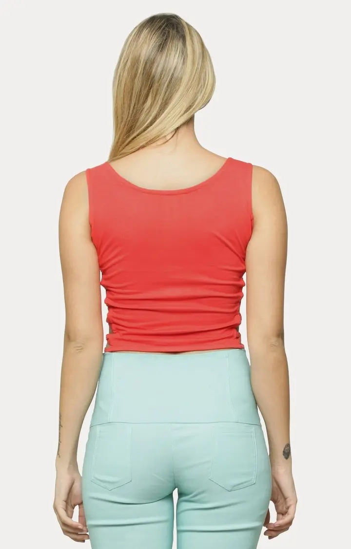 Women's Orange Crepe SolidCasualwear Tank Top