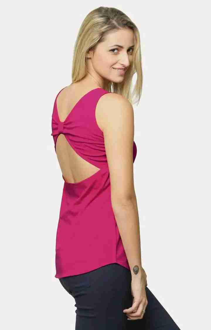 Women's Pink Viscose SolidCasualwear Tops