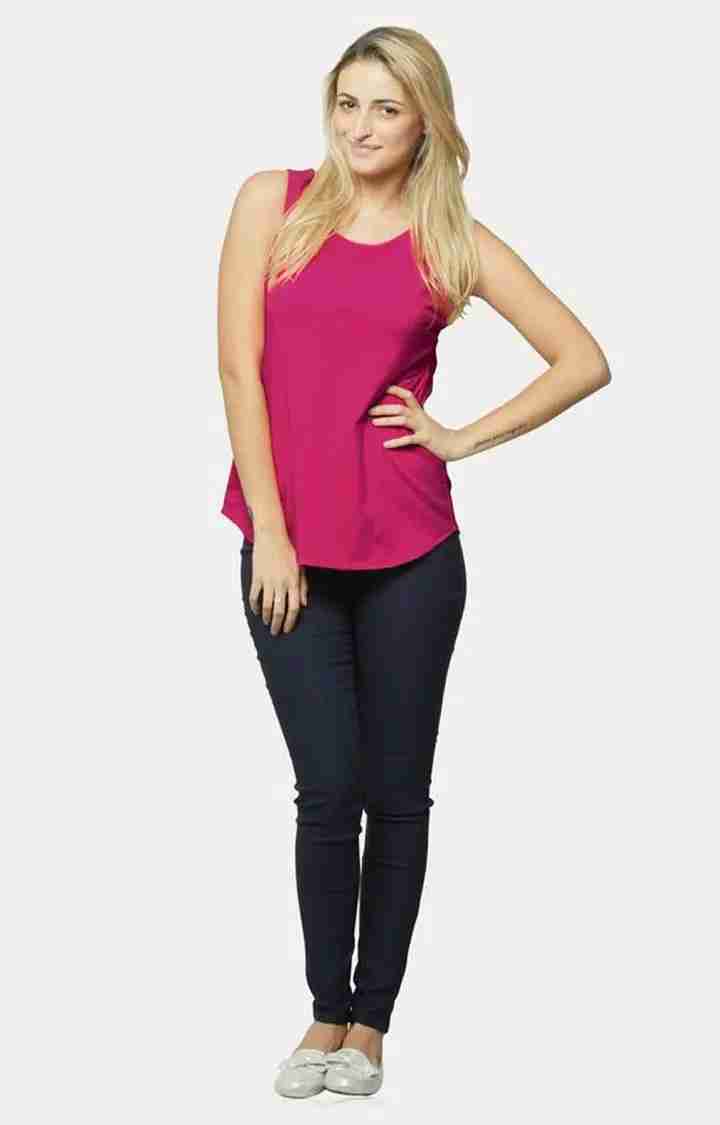 Women's Pink Viscose SolidCasualwear Tops