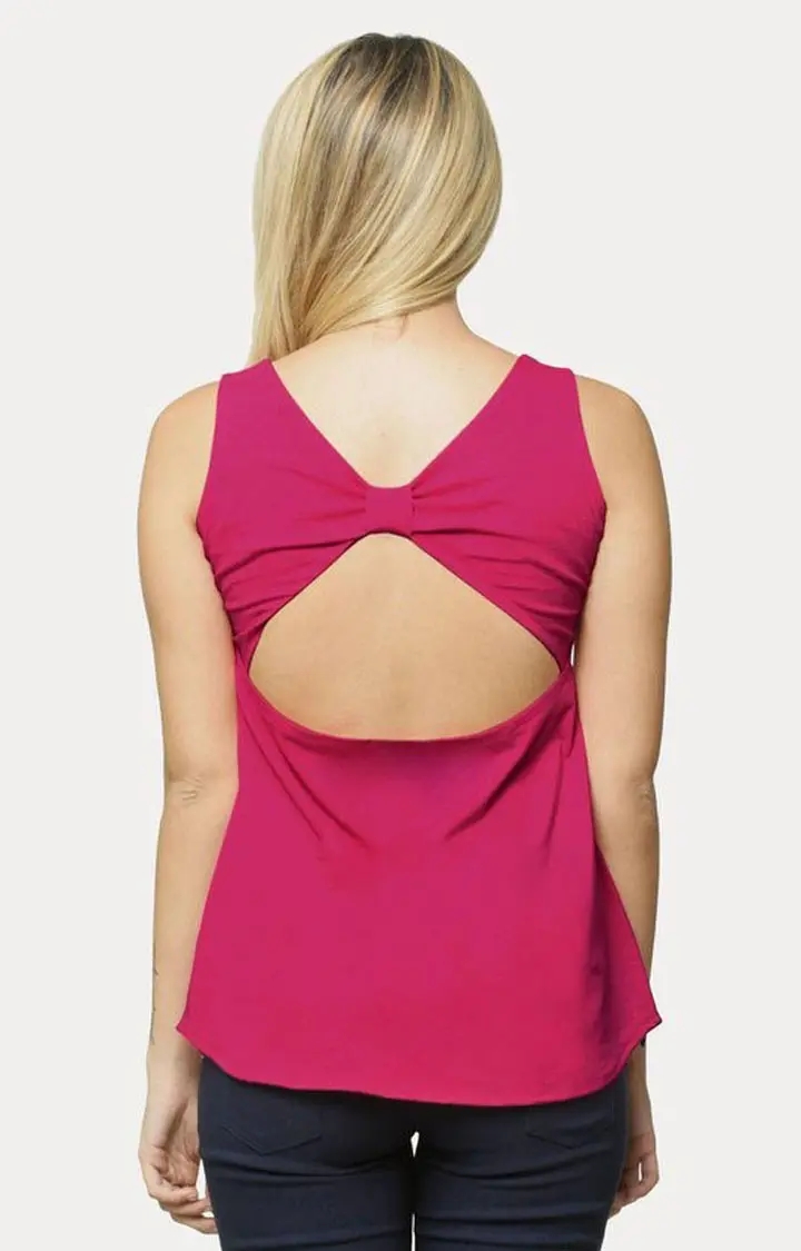 Women's Pink Viscose SolidCasualwear Tops