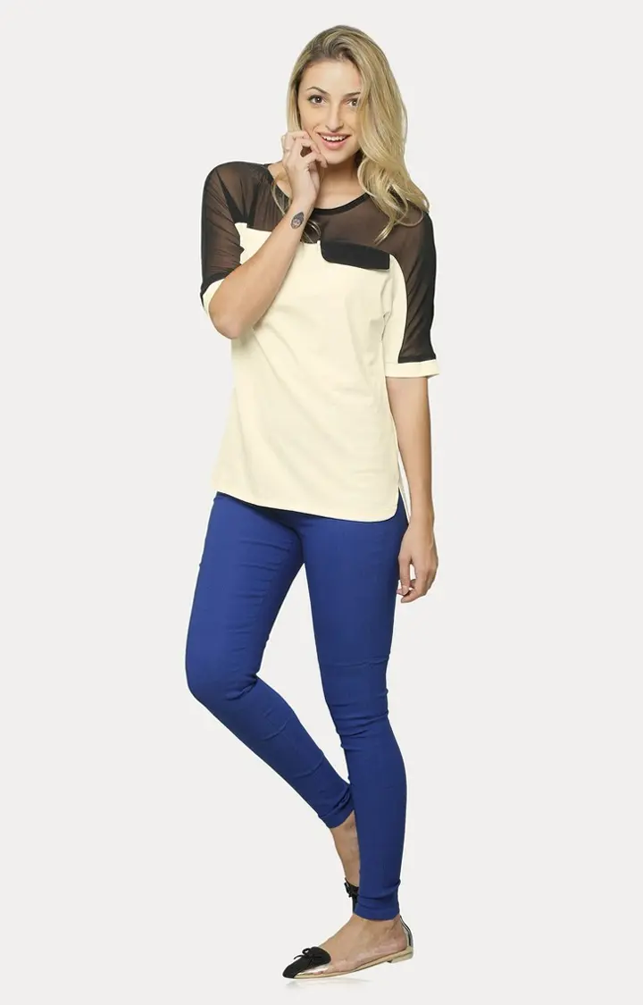 Women's Beige Viscose SolidCasualwear Tops