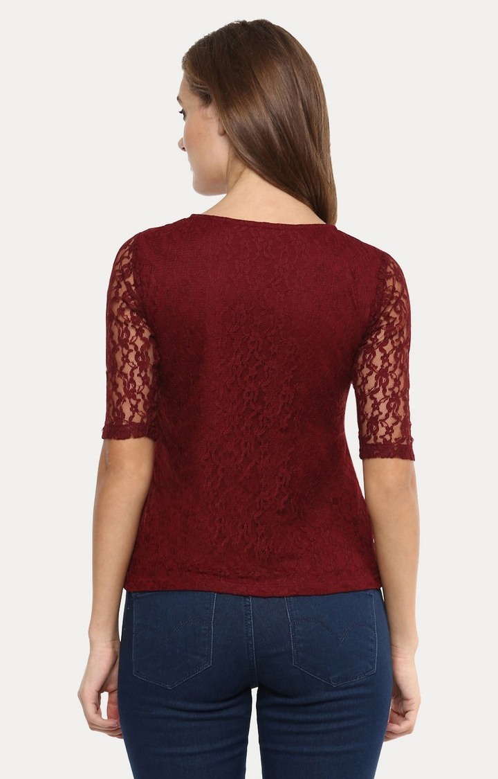 Women's Red Viscose SolidCasualwear Tops