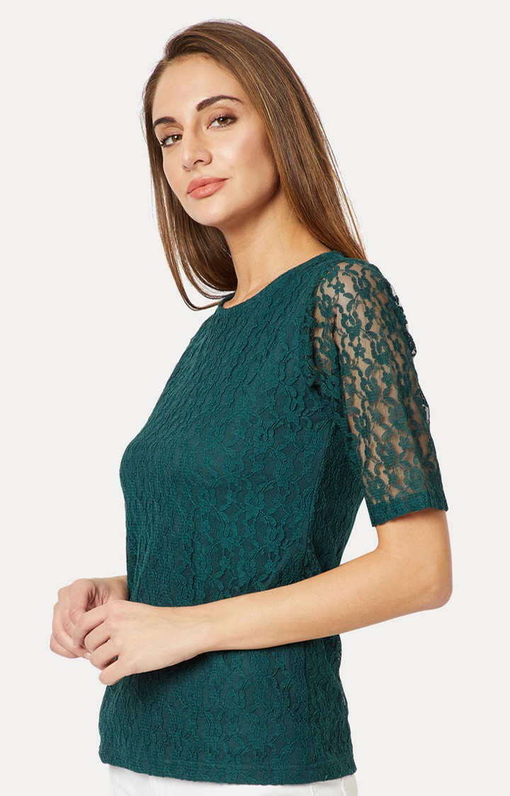 Women's Green Cotton SolidCasualwear Tops