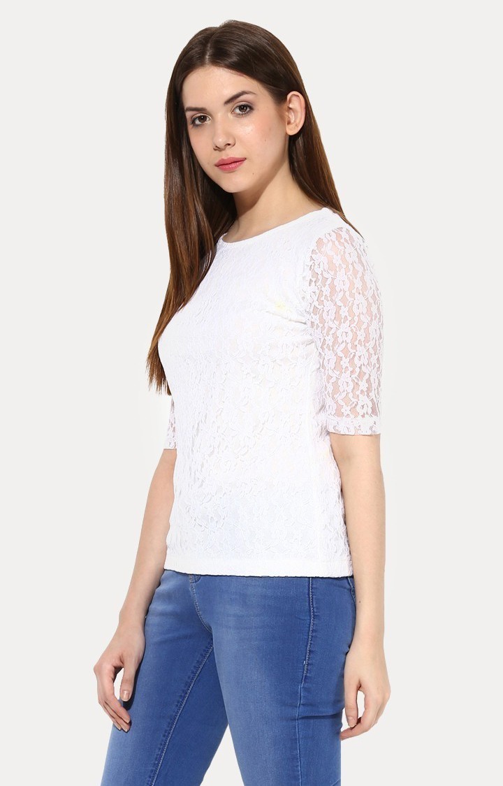 Women's White Viscose SolidCasualwear Tops