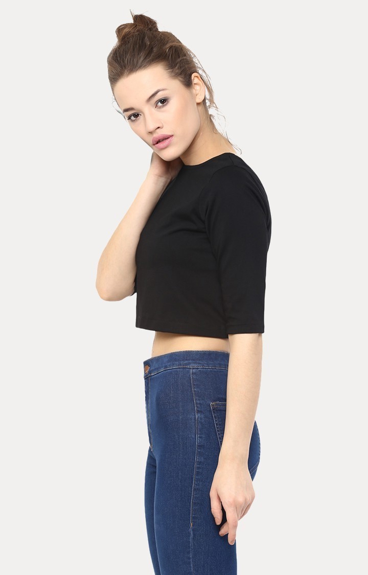 Women's Black Viscose SolidCasualwear Crop T-Shirts
