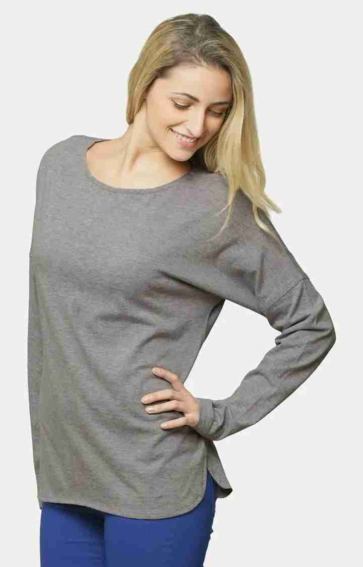 Women's Grey Viscose MelangeCasualwear Regular T-Shirts