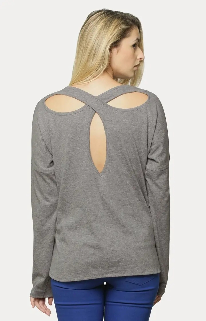 Women's Grey Viscose MelangeCasualwear Regular T-Shirts