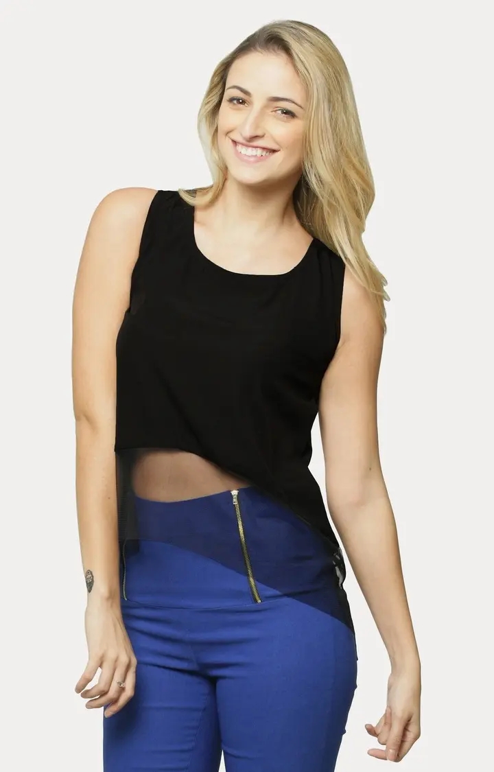 MISS CHASE | Women's Black Crepe SolidCasualwear Tops