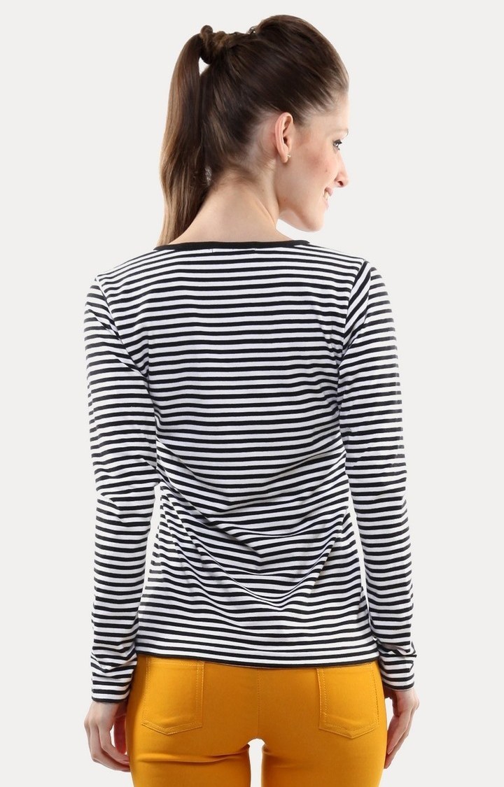 Women's Black Viscose StripedCasualwear Regular T-Shirts