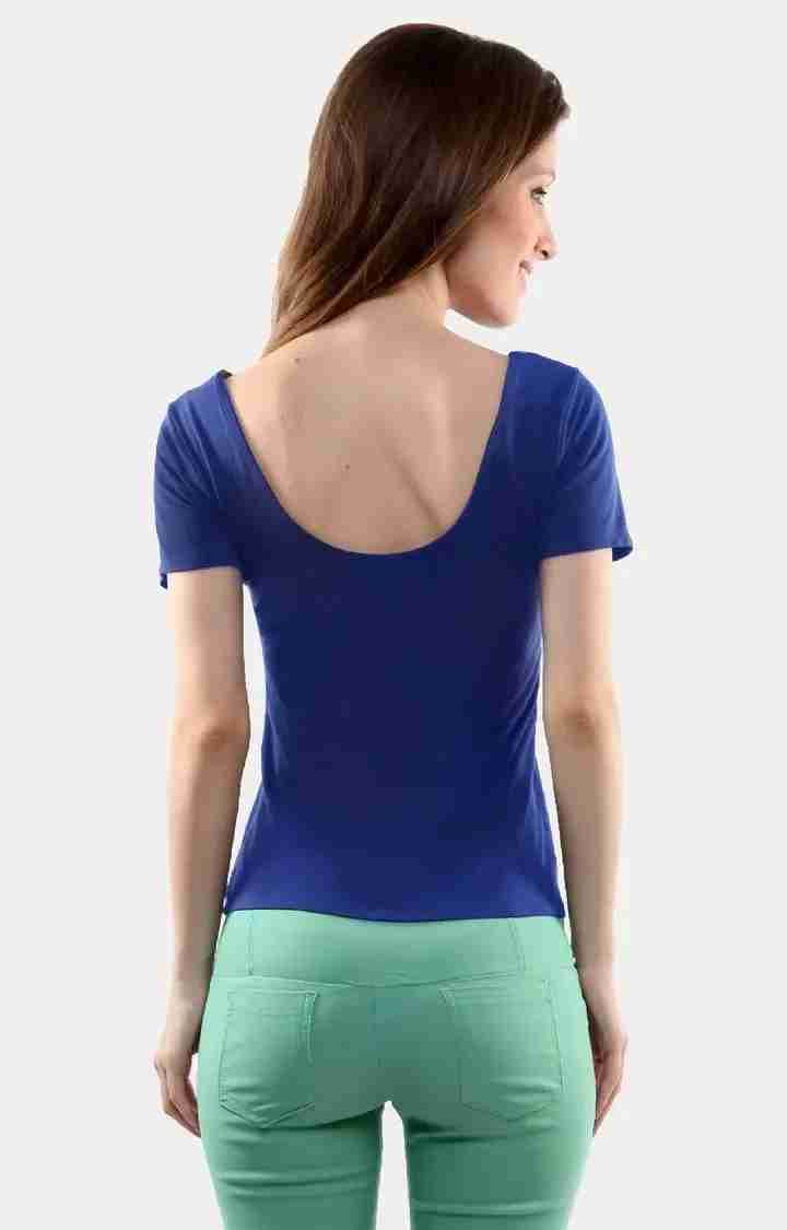 Women's Blue Polyester SolidCasualwear Regular T-Shirts