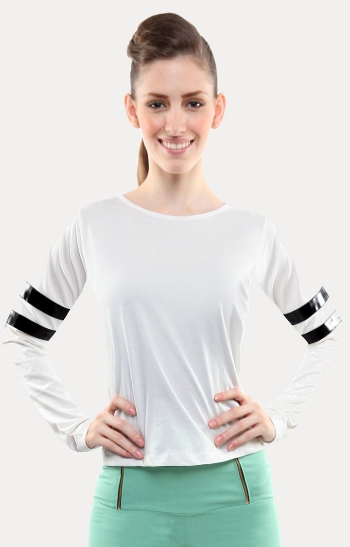 MISS CHASE | Women's White Crepe SolidCasualwear Regular T-Shirts