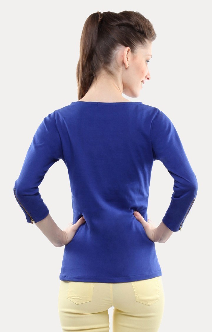 Women's Blue Viscose SolidCasualwear Regular T-Shirts