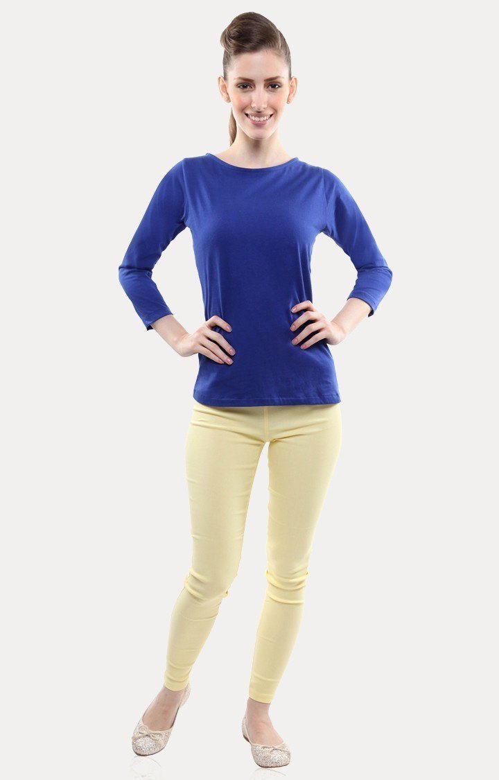 Women's Blue Viscose SolidCasualwear Regular T-Shirts
