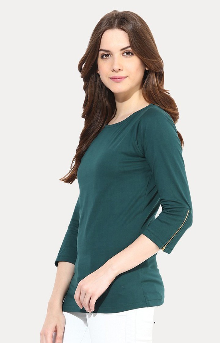 Women's Green Viscose SolidCasualwear Regular T-Shirts