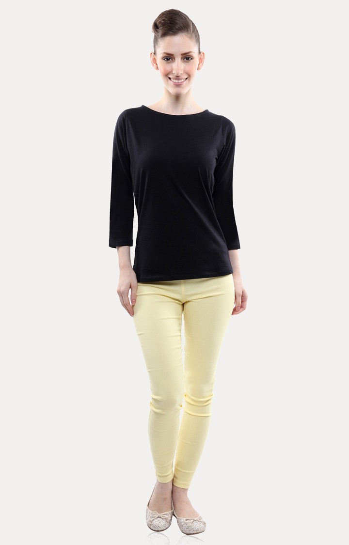 MISS CHASE | Women's Black Solid Regular T-Shirts 1