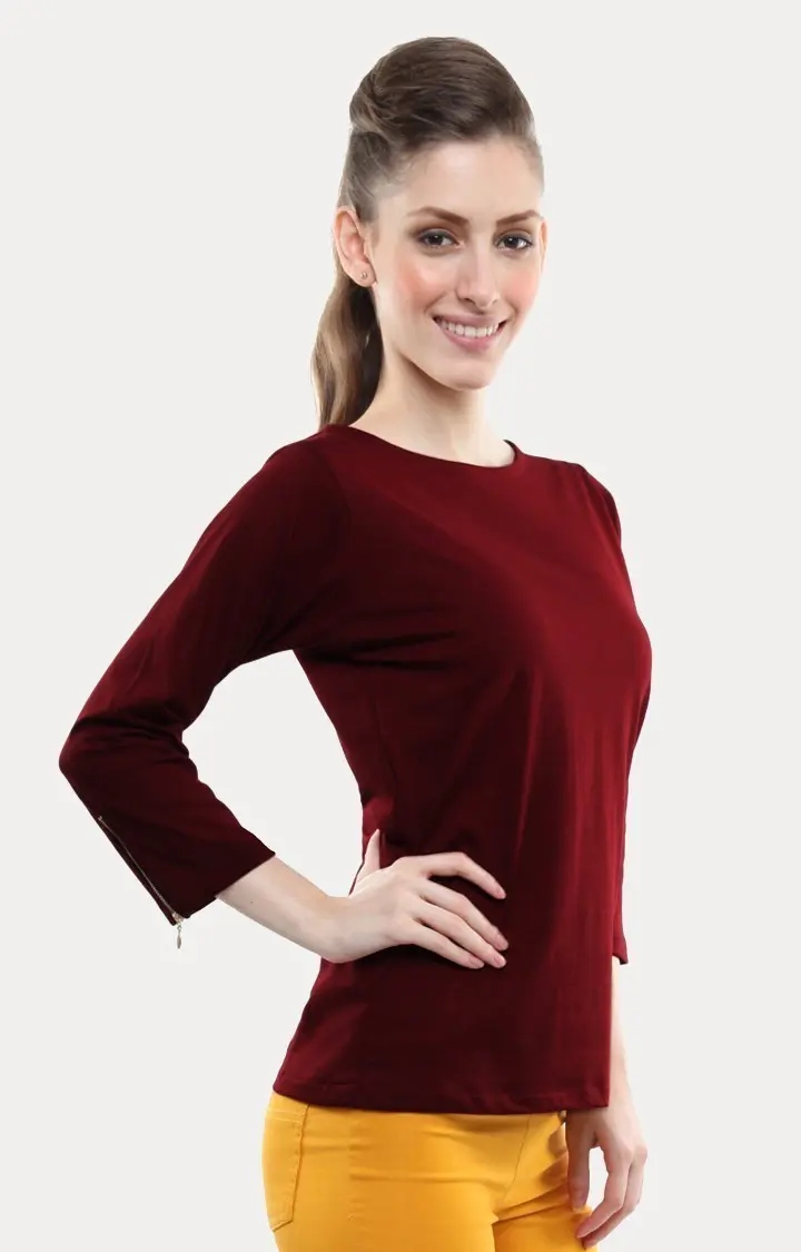 MISS CHASE | Women's Red Solid Regular T-Shirts 2
