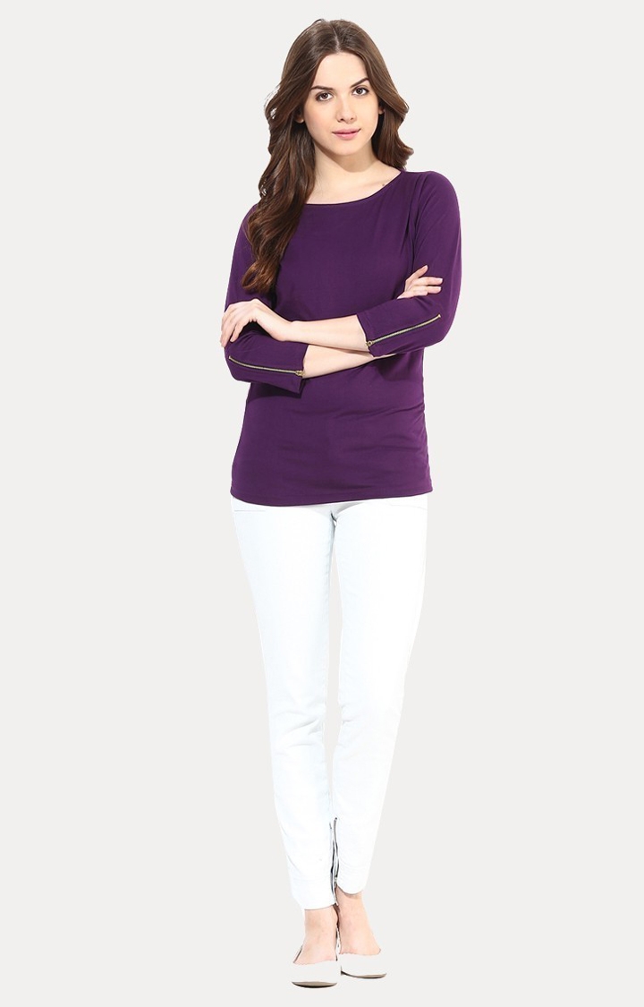 Women's Purple Viscose SolidCasualwear Regular T-Shirts