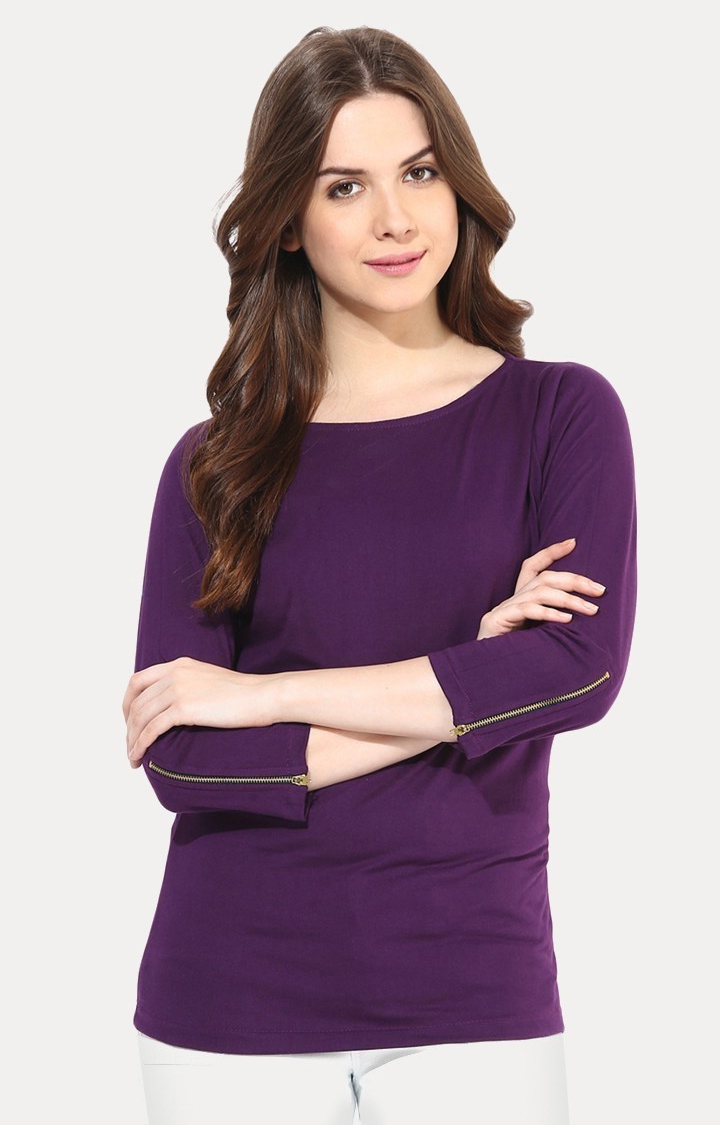 Women's Purple Viscose SolidCasualwear Regular T-Shirts