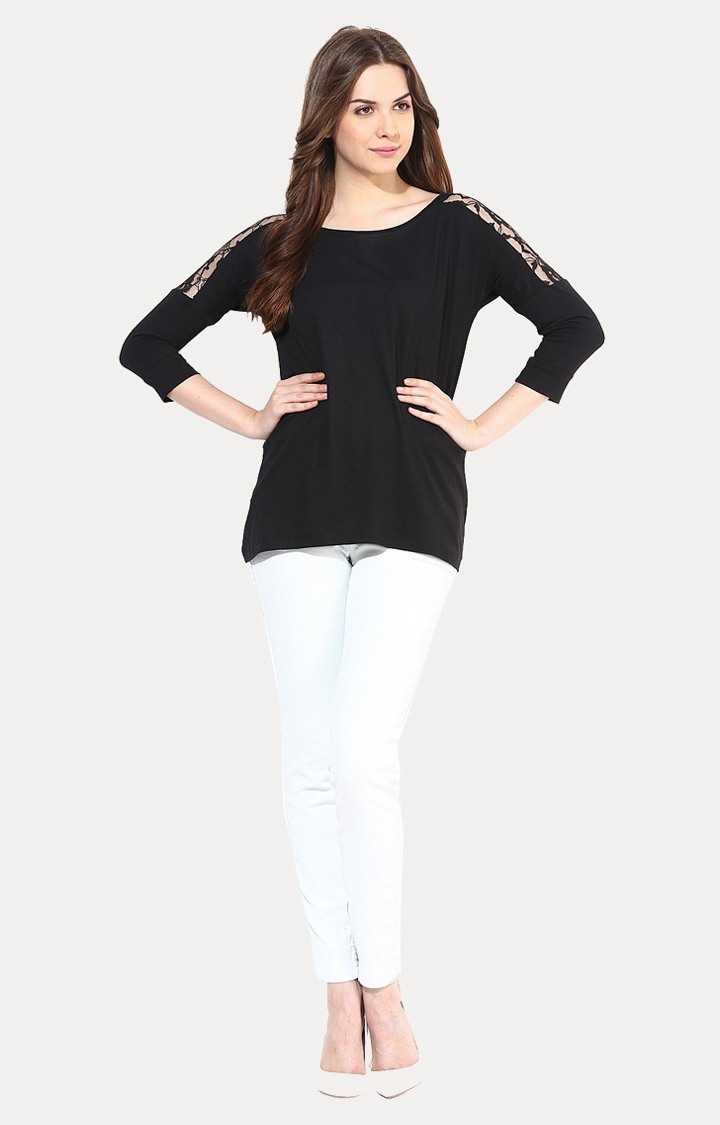 Women's Black Viscose SolidCasualwear Regular T-Shirts