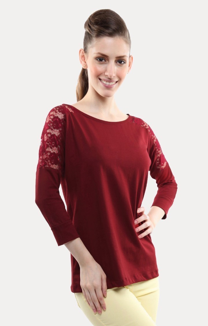 Women's Red Viscose SolidCasualwear Regular T-Shirts