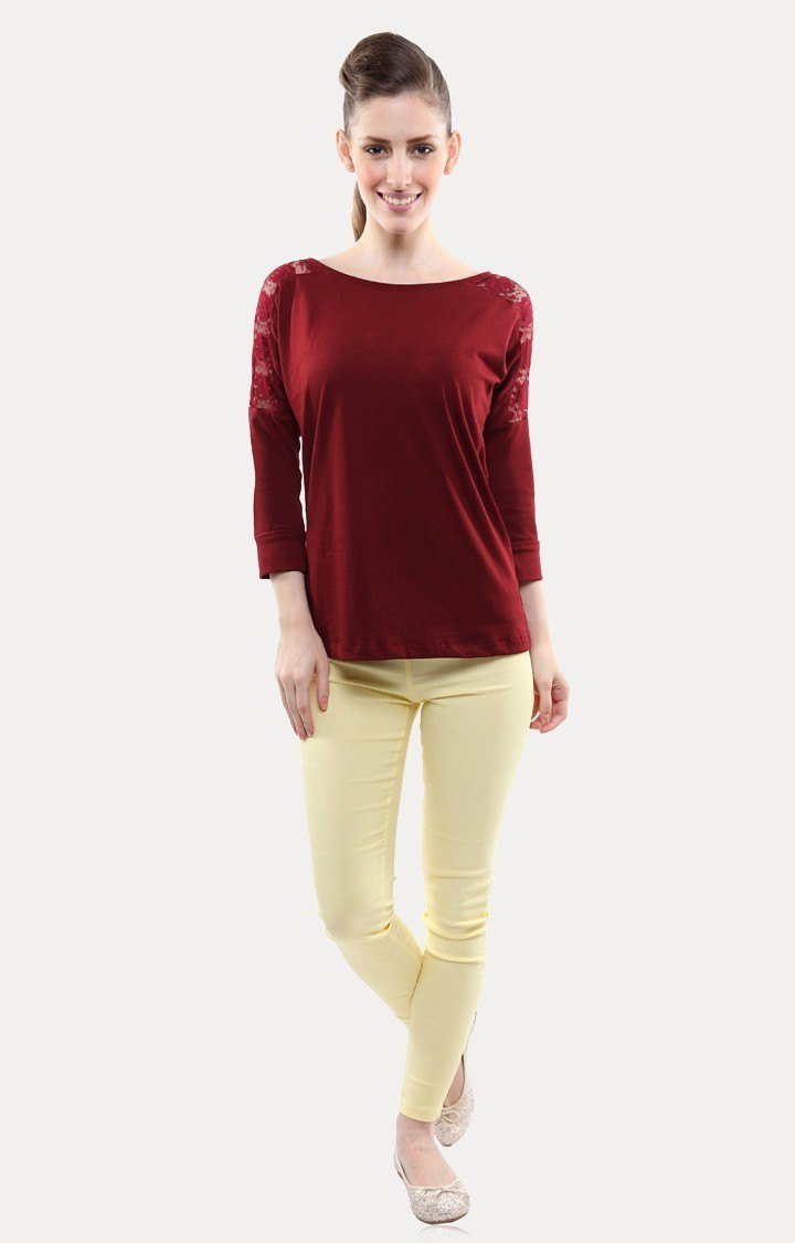 Women's Red Viscose SolidCasualwear Regular T-Shirts