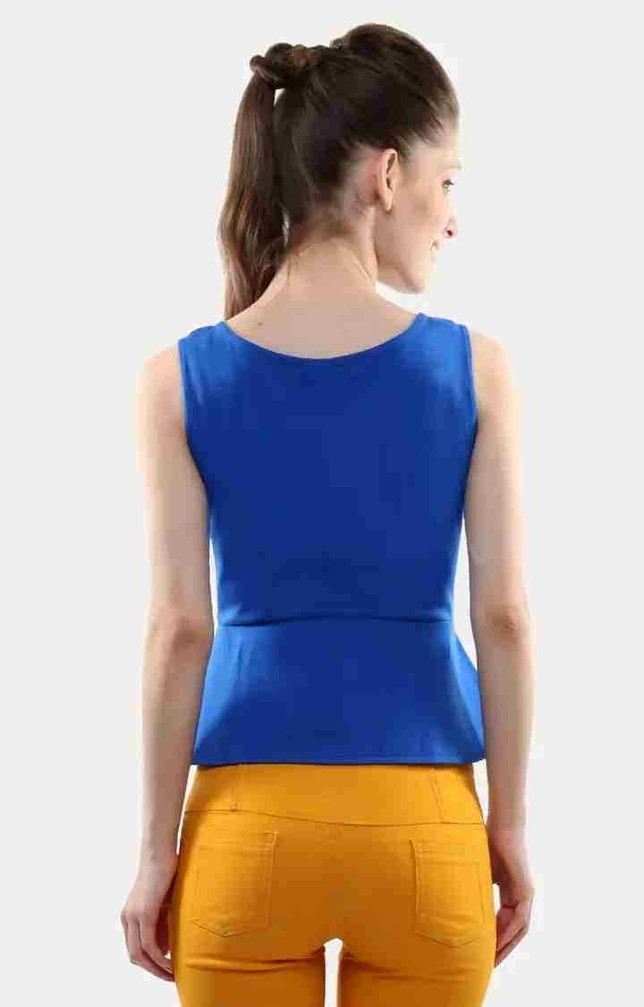 Women's Blue Viscose SolidCasualwear Peplum Top