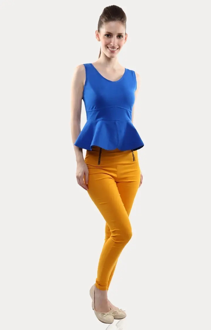 Women's Blue Viscose SolidCasualwear Peplum Top