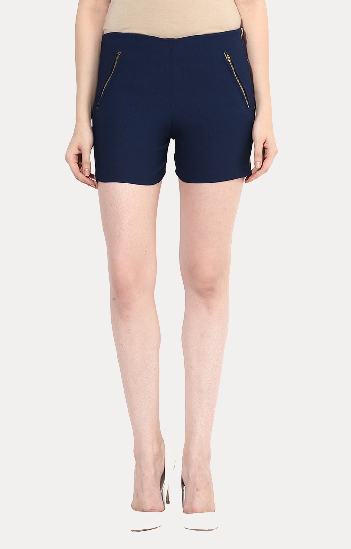 MISS CHASE | Women's Blue Solid Shorts