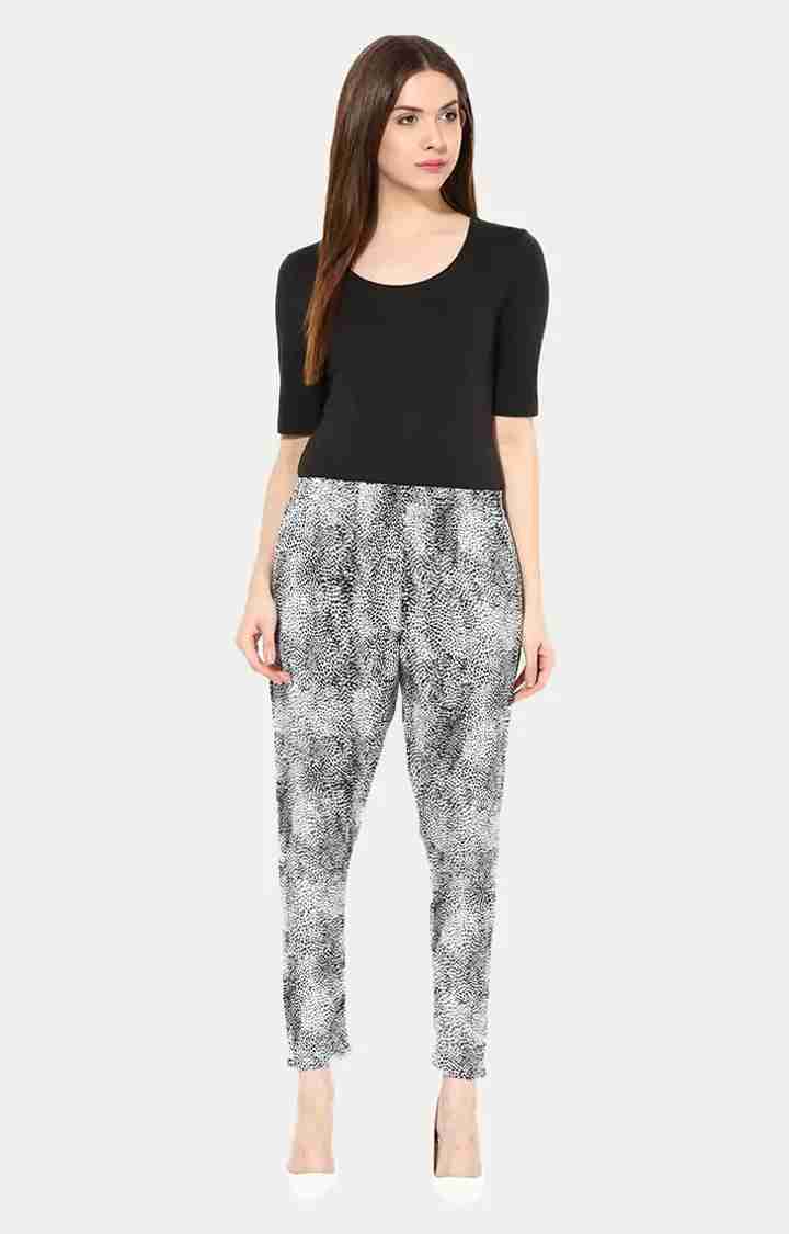 Women's Black Printed Casual Pants
