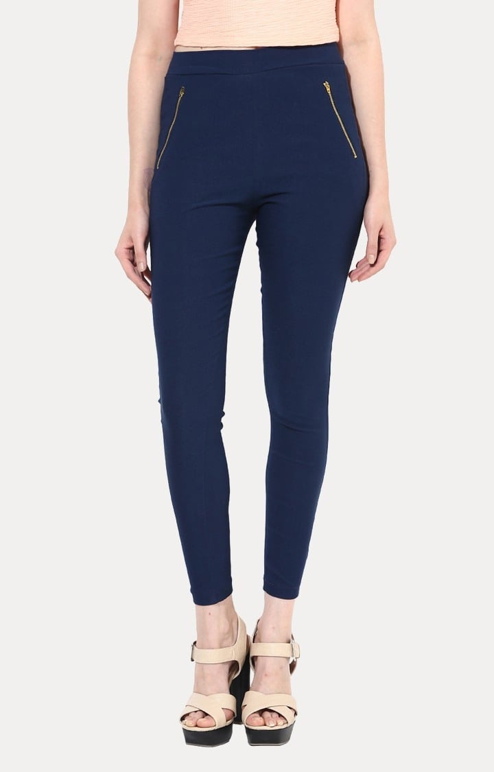 MISS CHASE | Women's Blue Solid Jeggings