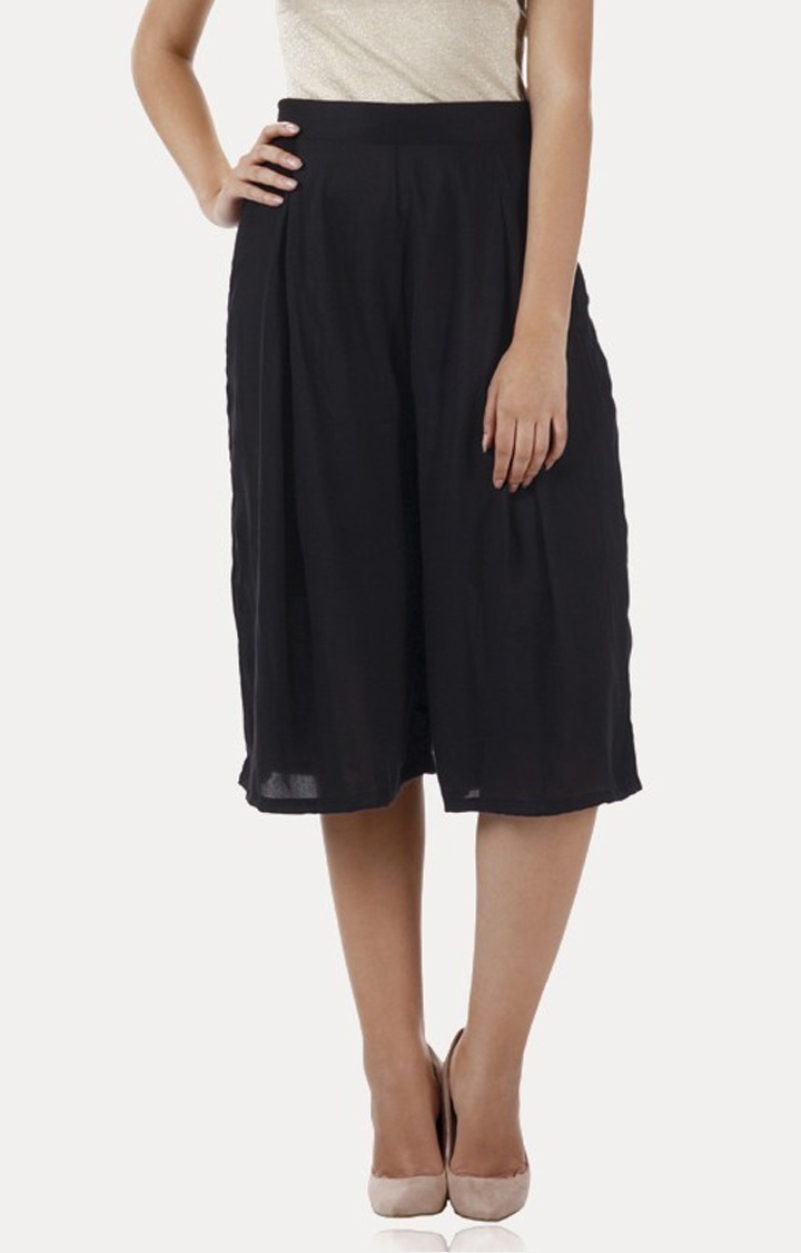 MISS CHASE | Women's Black Solid Culottes