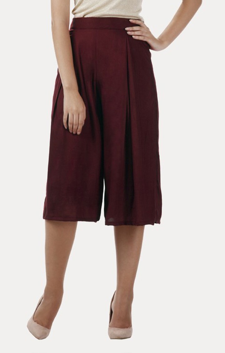 MISS CHASE | Women's Red Solid Culottes