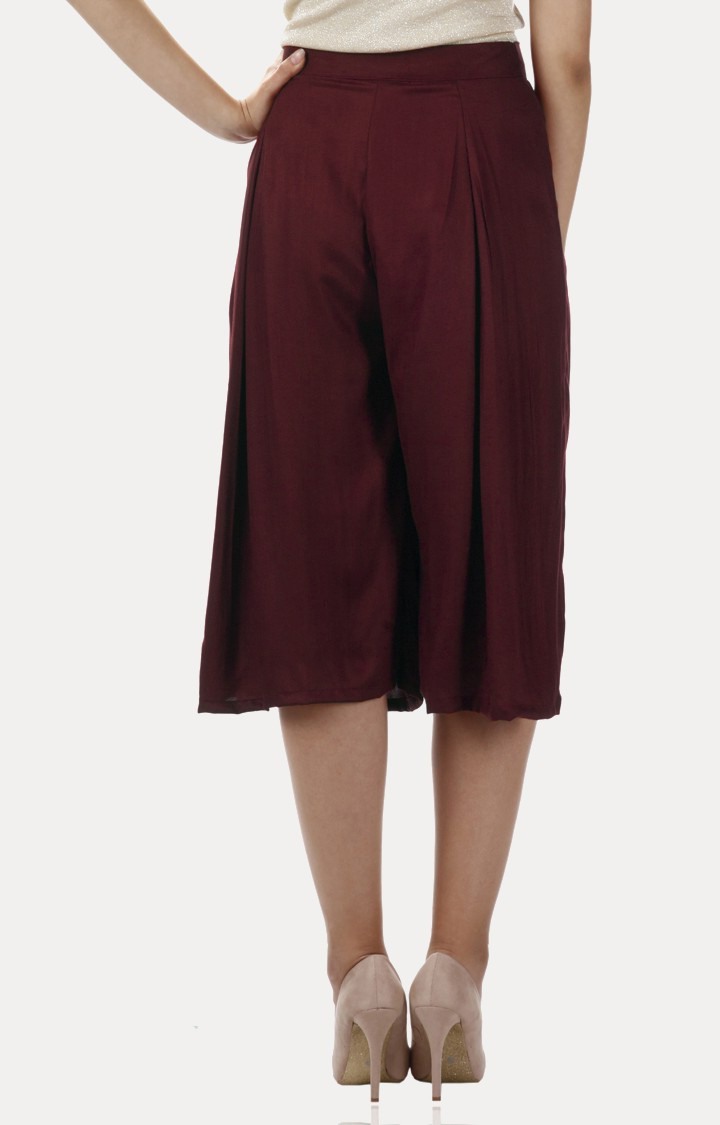 Women's Red Solid Culottes