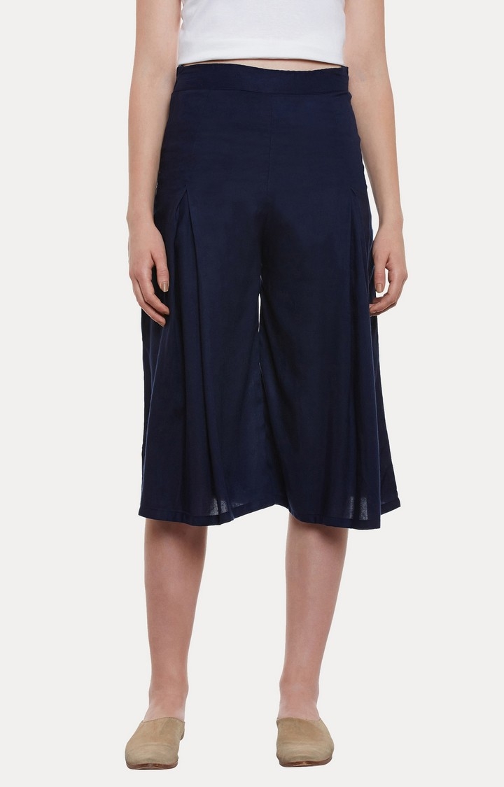 MISS CHASE | Women's Blue Solid Culottes