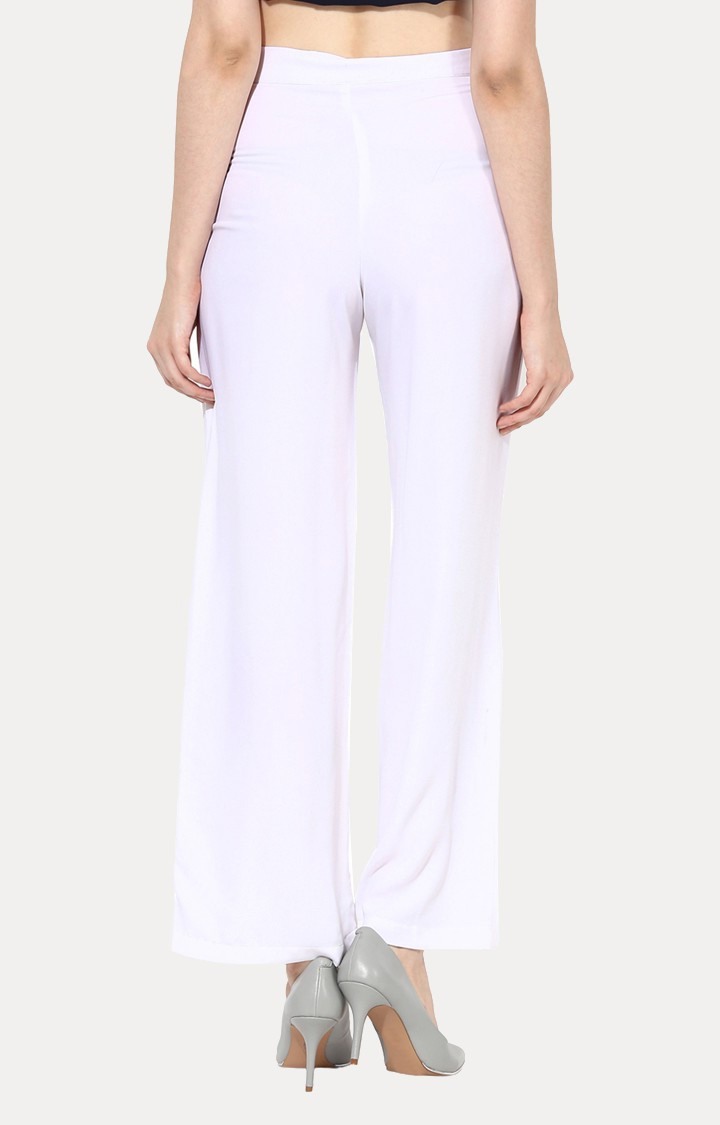 Women's White Solid Formal Trousers