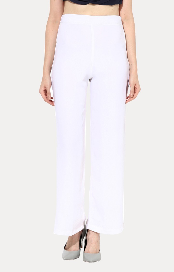 MISS CHASE | Women's White Solid Formal Trousers