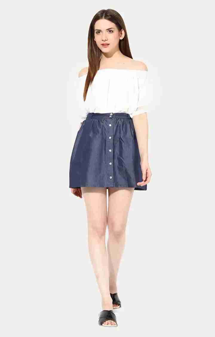 Women's Blue Solid Flared Skirt