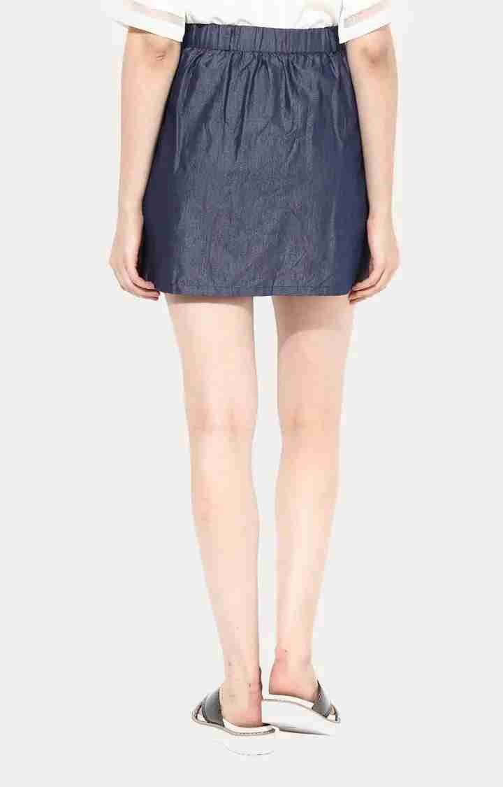 Women's Blue Solid Flared Skirt