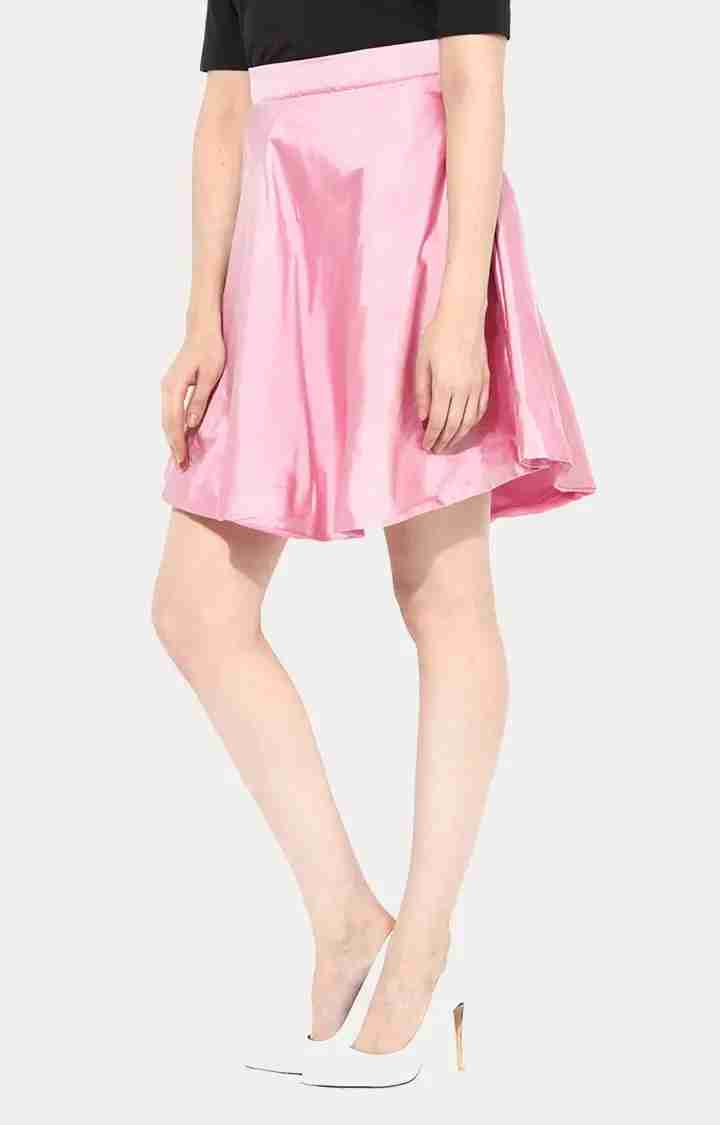 Women's Pink Solid Flared Skirt