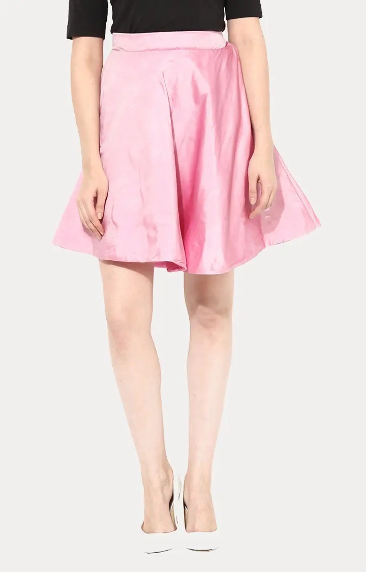 MISS CHASE | Women's Pink Solid Flared Skirt