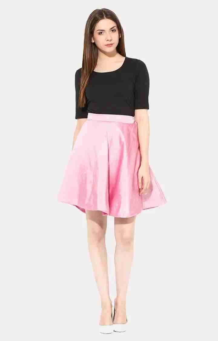 Women's Pink Solid Flared Skirt