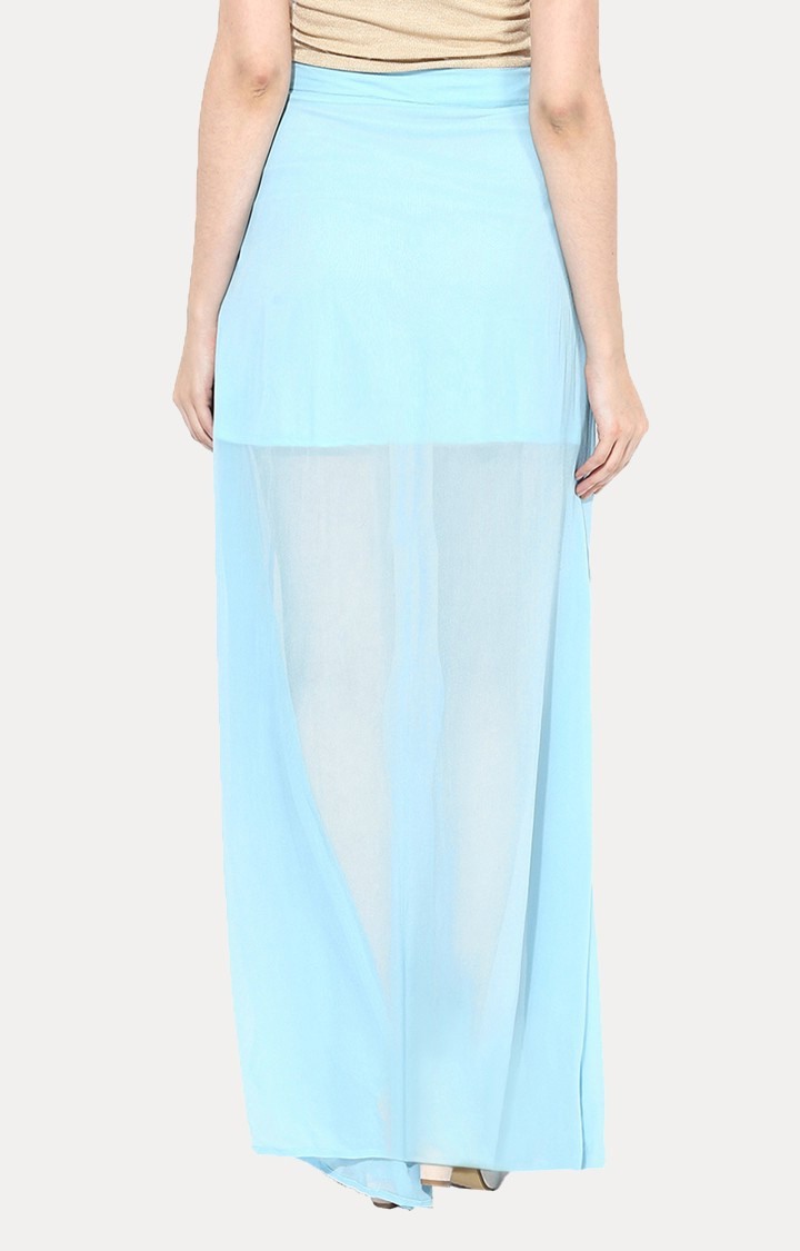 Women's Blue Solid Straight Skirt