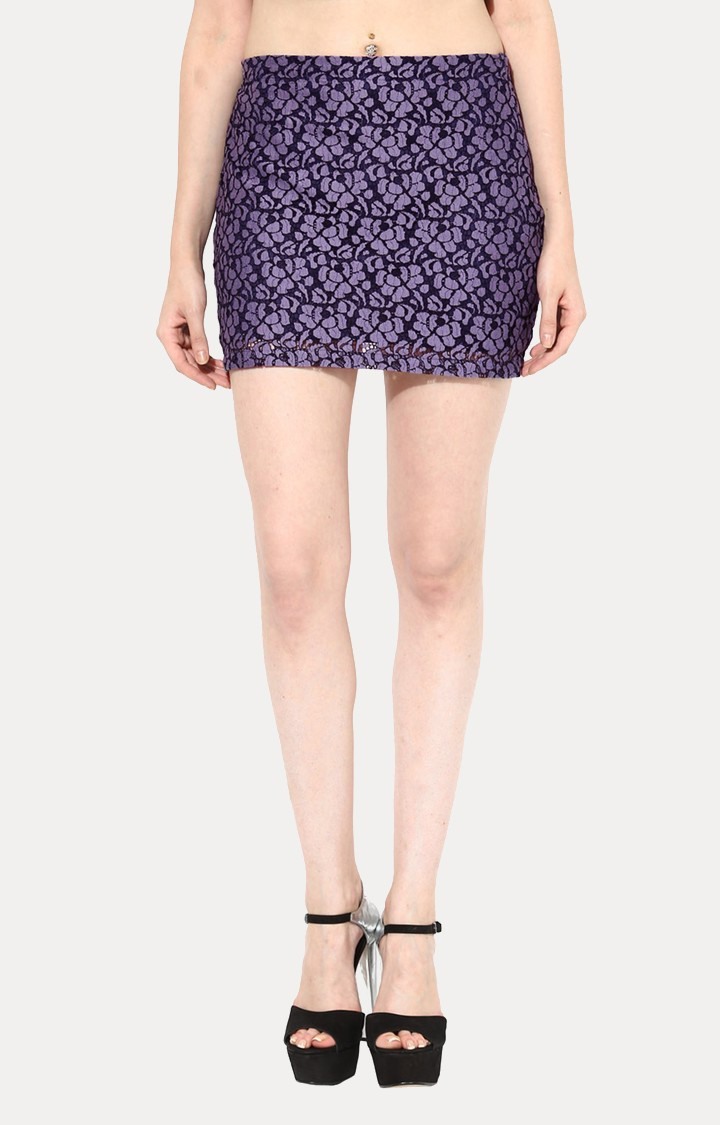 MISS CHASE | Women's Purple Floral Straight Skirt