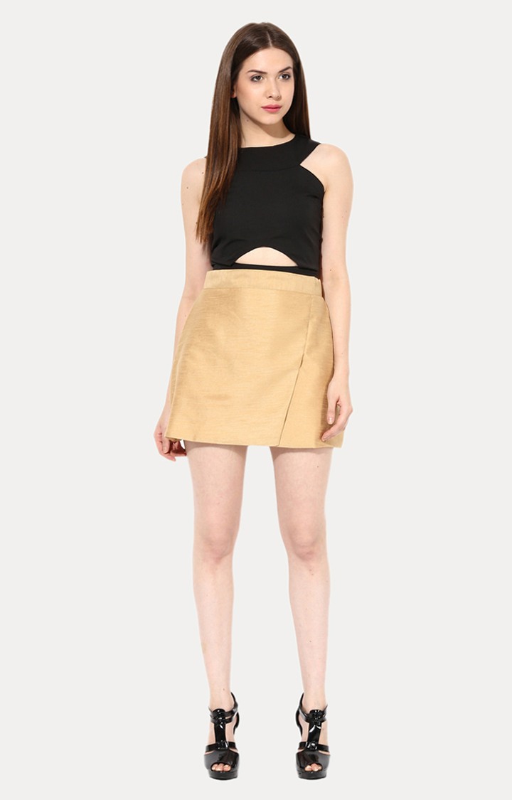 Women's Beige Solid Straight Skirt