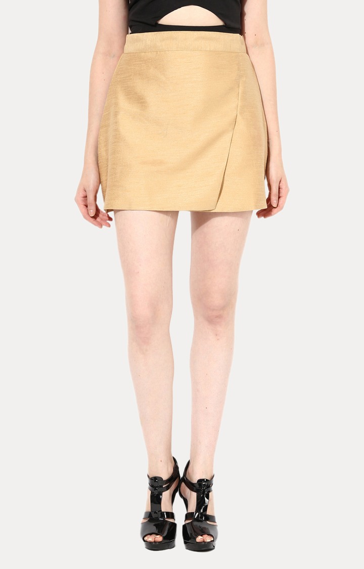MISS CHASE | Women's Beige Solid Straight Skirt