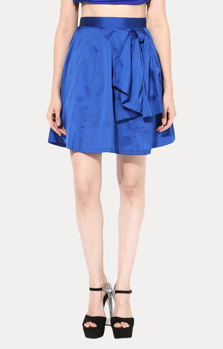 MISS CHASE | Women's Blue Solid Flared Skirt