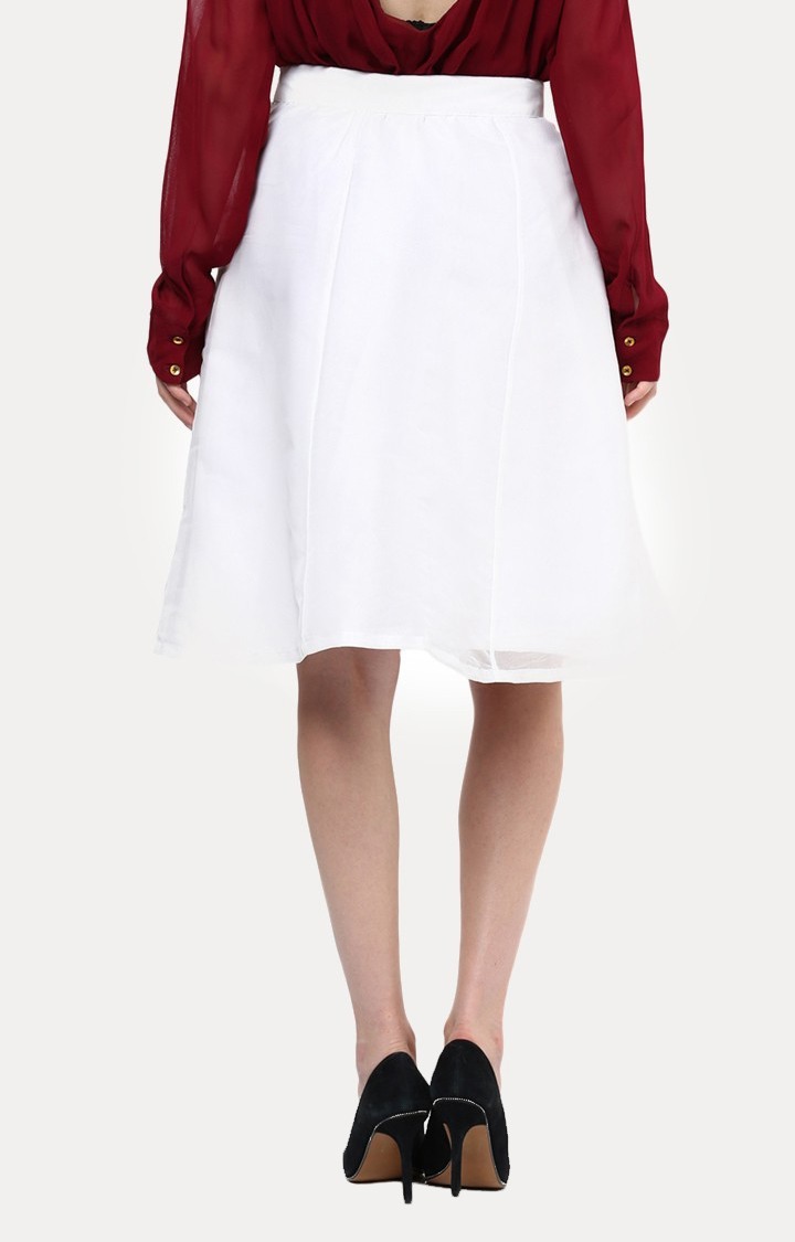 Women's White Solid Flared Skirt